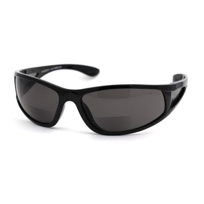 SA106 Mens 90s Classic Warparound Bifocal Reading Sunglasses Shiny Black +2.00