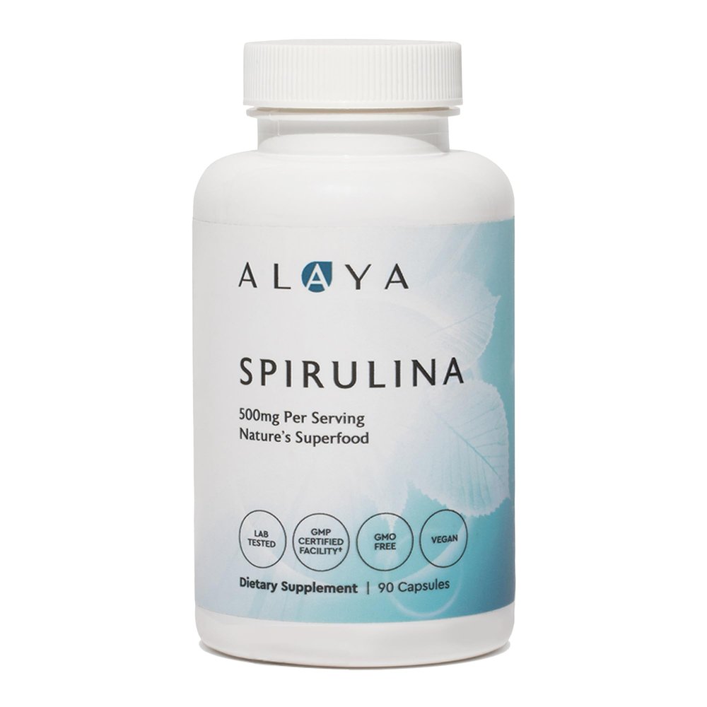 Alaya Naturals Pure Spirulina Capsules  Hawaiian-Grown Blue Green Algae Superfood, Non-GMO, Vegan  500mg, 90 Capsules