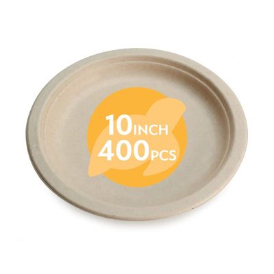 100% Compostable Disposable Paper Plates Bulk [10" 400 Pack], Bamboo Plates, Eco Friendly, Biodegradable, Sturdy Large Dinner Party Plates, Heavy-Duty, Unbleached by Earth's Natural Alternative