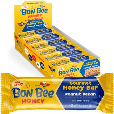 BON BEE Honey Bunchies All Natural Honey Bar - Natural Breakfast & Nutrition Bars for Healthy Energy & Fuel - Variety of Delicious Highlights & Perfectly Balanced, 12-1.4oz Bars