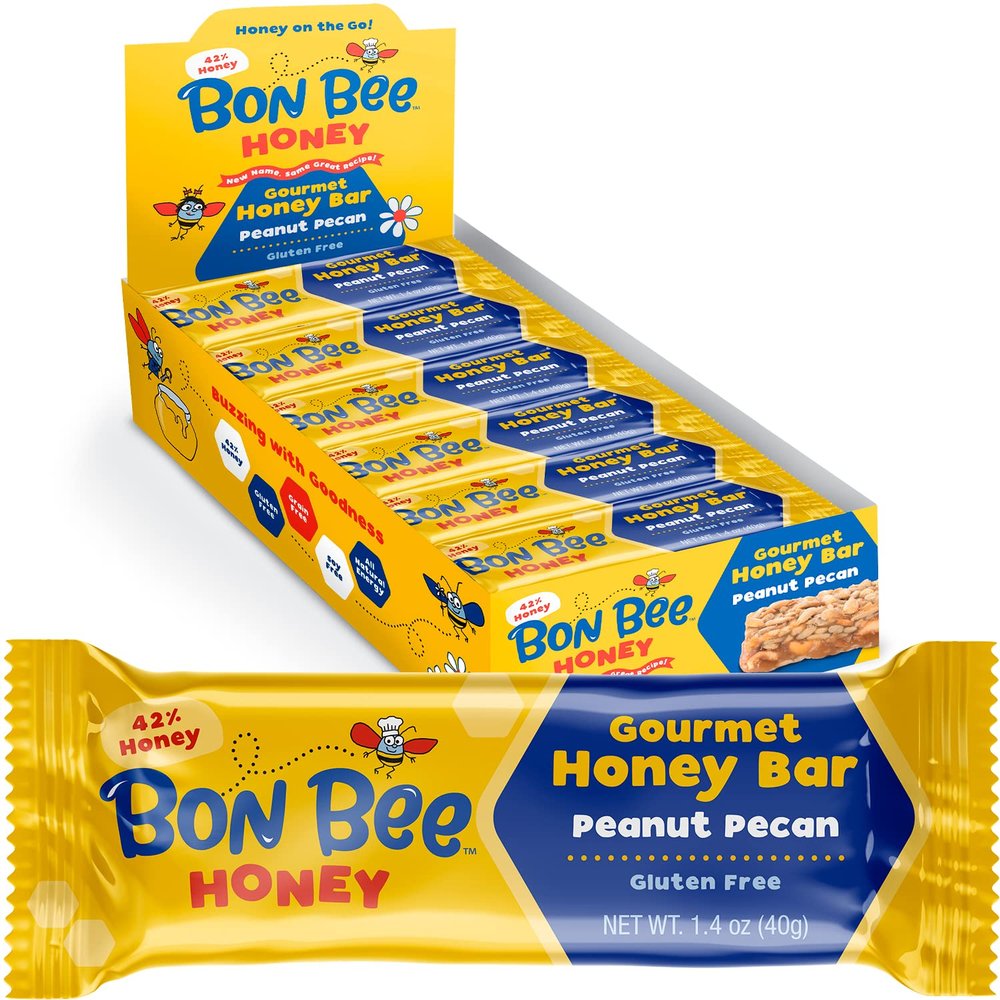 BON BEE Honey Bunchies All Natural Honey Bar - Natural Breakfast & Nutrition Bars for Healthy Energy & Fuel - Variety of Delicious Highlights & Perfectly Balanced, 12-1.4oz Bars