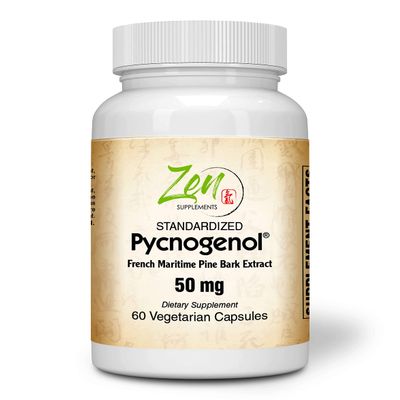 Zen Supplements Pycnogenol 50mg - Standardized French Maritime Pine Bark Extract for Antioxidant & Inflammation Support - Non-GMO, Gluten & Soy Free 60-Vegcaps