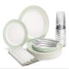" OCCASIONS " 640 Piece set (80 Guests)-Wedding Party Disposable Plastic Plate Set -80 x 10.5'' + 80 x 7.5'' + Silverware + Cups + Napkins (Rio in White & Pearled Green) view 1