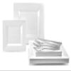 " OCCASIONS " 640pcs set (80 Guests)-Heavyweight Wedding Party Disposable Plastic Plate Set -80 x 9.5'' + 80 x 6.5'' + Silver Silverware + Clear Cups + 3PLY Napkins (Square White) view 1