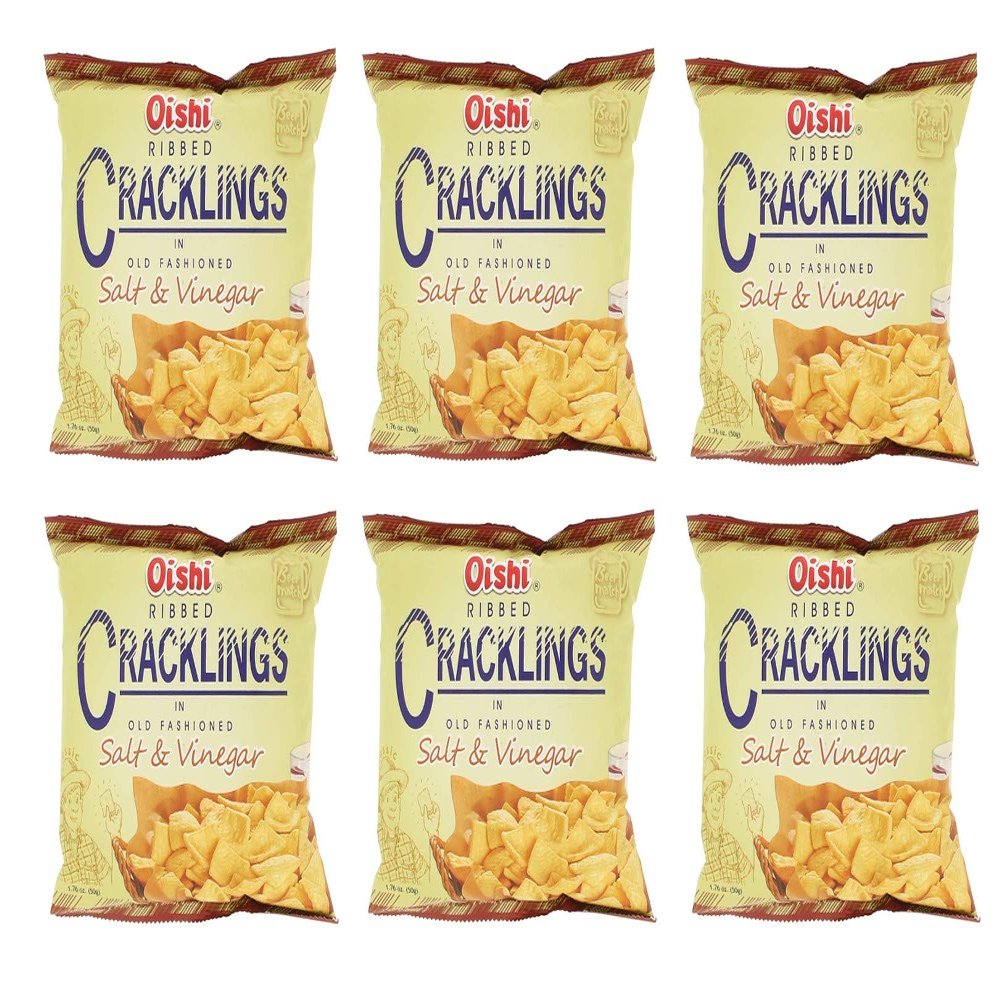 Oishi Ribbed Cracklings in Old fashioned Salt & Vinegar, 50g, 6 Pack