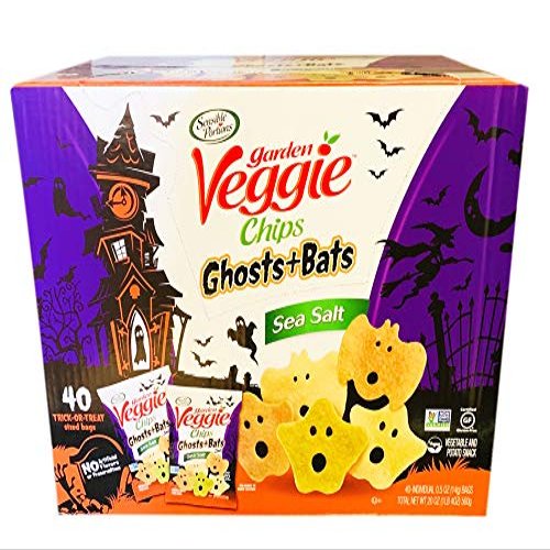 Sensible Portions Garden Veggie Chips Sea Salt 1.25 Lb! 40 Trick-Or-Treat Bags! Ghosts And Bats Shaped Potato Chips! Non-GMO, Vegan & Gluten Free! Spooky And Crunchy Snack Perfect For Halloween Treat!
