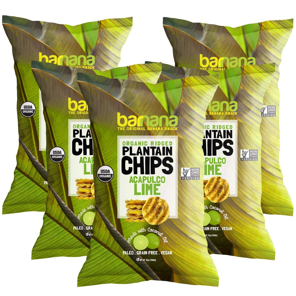 Barnana Organic Plantain Chips - Acapulco Lime - 5 Ounce, 5 Pack Plantains - Salty, Crunchy, Thick Sliced Snack - Best Chip for Your Everyday life - Cooked in Premium Coconut Oil