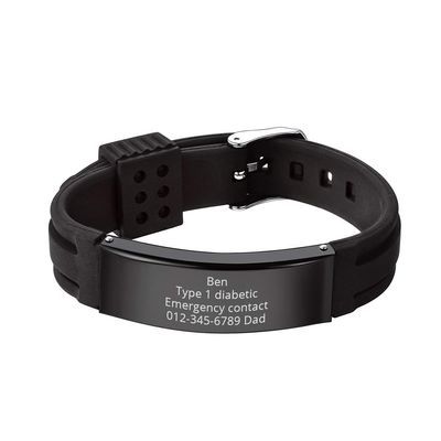 Supcare Free Engraving Silicone Adjustable Medical Bracelets Sport Emergency ID Bracelets for Men Women Waterproof Stainless Steel Rubber Alert Bracelets