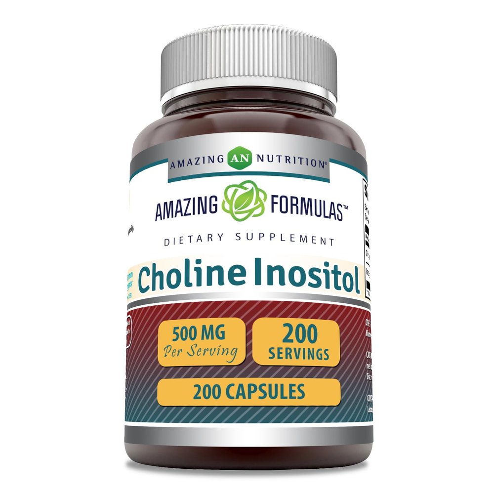 Amazing Formulas Choline & Inositol Supplement | 500 Mg Per Serving | Capsules | Non-GMO | Gluten-Free | Made in USA (1 Pack, 200 Count)