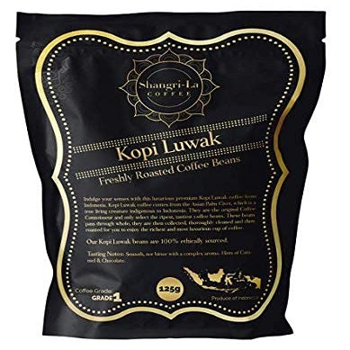 Shangri-La Coffee - Wild Kopi Luwak Coffee Whole Beans - Ethically Sourced - 125 Grams (4.4oz) (Other Weights & Bean Types Available) - Produce of Indonesia