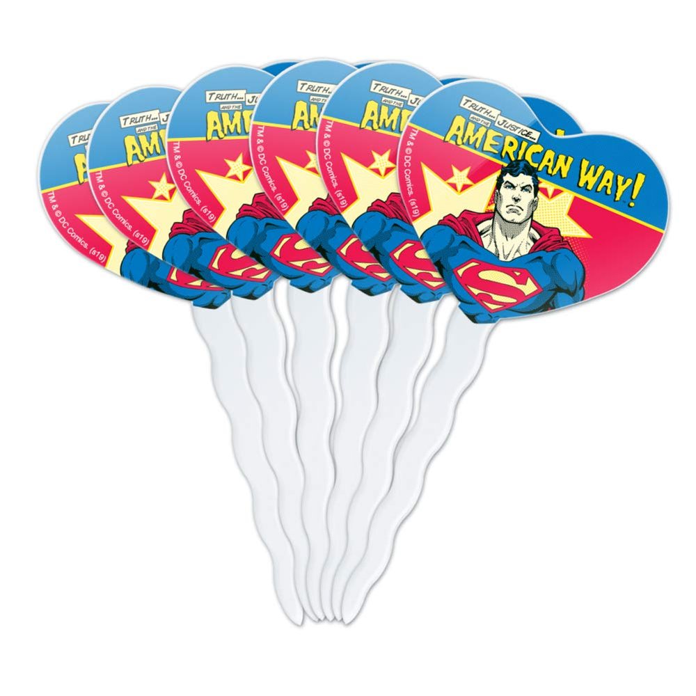 GRAPHICS & MORE Superman The American Way Heart Love Cupcake Picks Toppers Decoration Set of 6