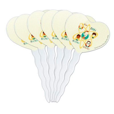 Big Bang Theory Retro Art Heart Love Cupcake Picks Toppers Decoration Set of 6