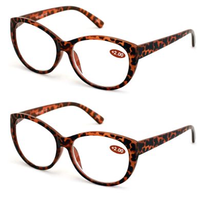 2 Pairs Deluxe Women Reading glasses - Magnified Readers Cateye Vintage Jackie Oval (2 Tortoise, 3.50)
