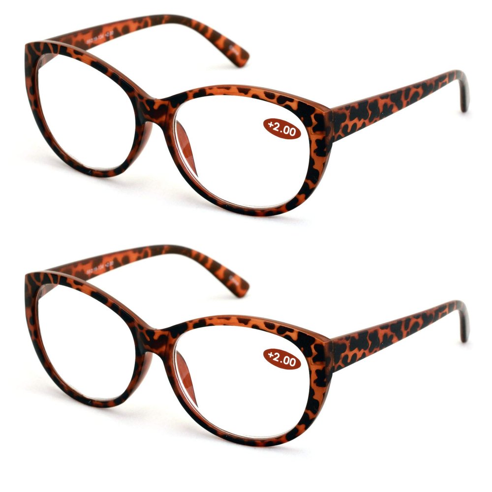 2 Pairs Deluxe Women Reading glasses - Magnified Readers Cateye Vintage Jackie Oval (2 Tortoise, 3.50)