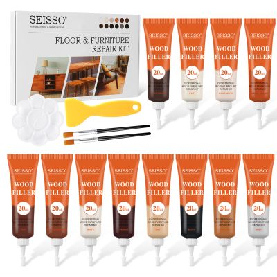 SEISSO 12 Colors Furniture Wood Floor Repair Kit, Furniture Touch Up Kit Cover Wood Furniture Scratch Restorer Filler for Table, Door, Desk, Cabinet