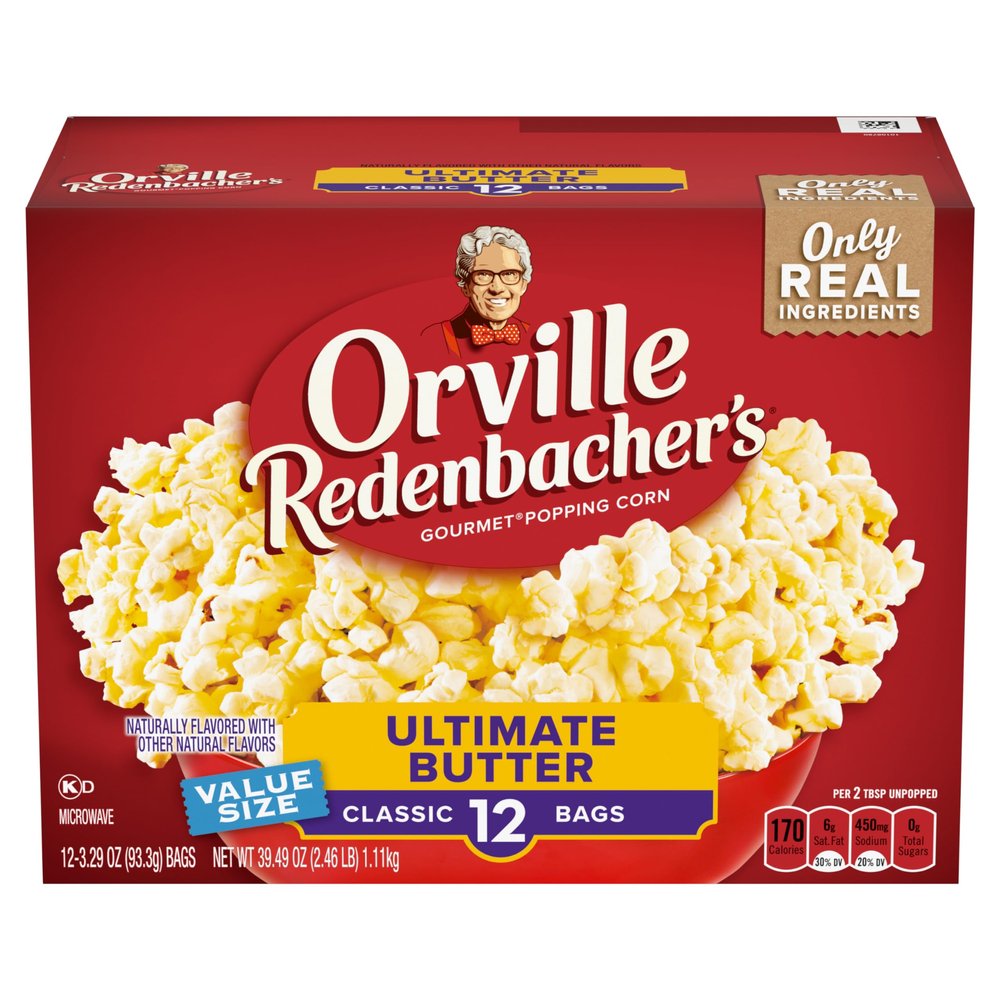 Orville Redenbachers Microwave Popcorn Value Size, Ultimate Butter Flavor, 3g Fiber Per Serving, 3.29 oz., 12-Count