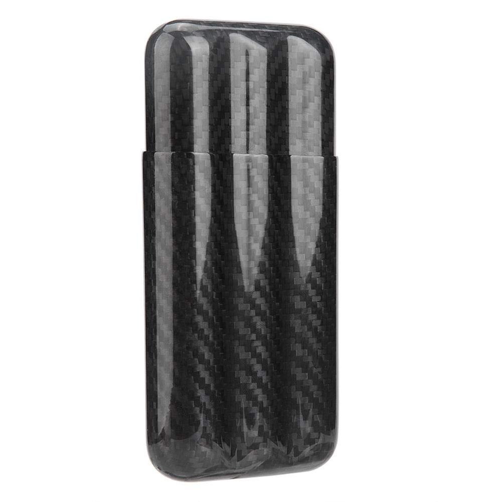 Acouto Cigar Holders, 6.5 * 3.0 * 1.2inch Carbon Fiber Cigar Case Humidors 3 Tubes Storage Box Travel Case