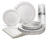 " OCCASIONS " 320 Piece set (40 Guests)-Vintage Wedding Party Disposable Plastic Plates & cutlery -40x10.25''+ 40x7.5'' + Silverware + 12oz Silver Rim Cups + Napkins (Portofino Plain White) view 1