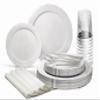 " OCCASIONS " 640 Piece set (80 Guests)-Vintage Wedding Party Disposable Plastic Plates & cutlery -80 x 10'' + 80 x 7.5'' + Silverware + 12oz Cups + Napkins (Verona White) view 1