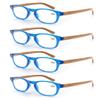 MODFANS 4 Pack Reading Glasses 2.0 Fashion Wood-Look Spring Hinges Stylish Readers Men Women Blue view 1