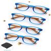 MODFANS 4 Pack Reading Glasses 2.0 Fashion Wood-Look Spring Hinges Stylish Readers Men Women Blue view 2