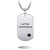 MOWOM Medical Dog Tag Pendant Necklace Custom Engraved Alert Stainless Steel - Bundle with 5 Items: Emergency Card, Sleeve, 2 Chains, Silencer (Silver Autism Awareness) view 1