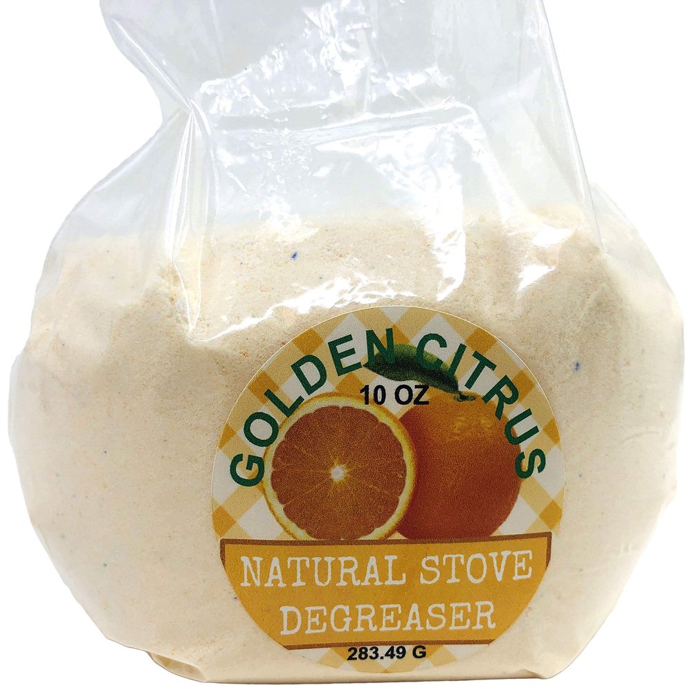 Natural Stove cleaner Golden Citrus 8 oz pouch orange essential oil action, no chemicals, gentle with skin and fresh scent.
