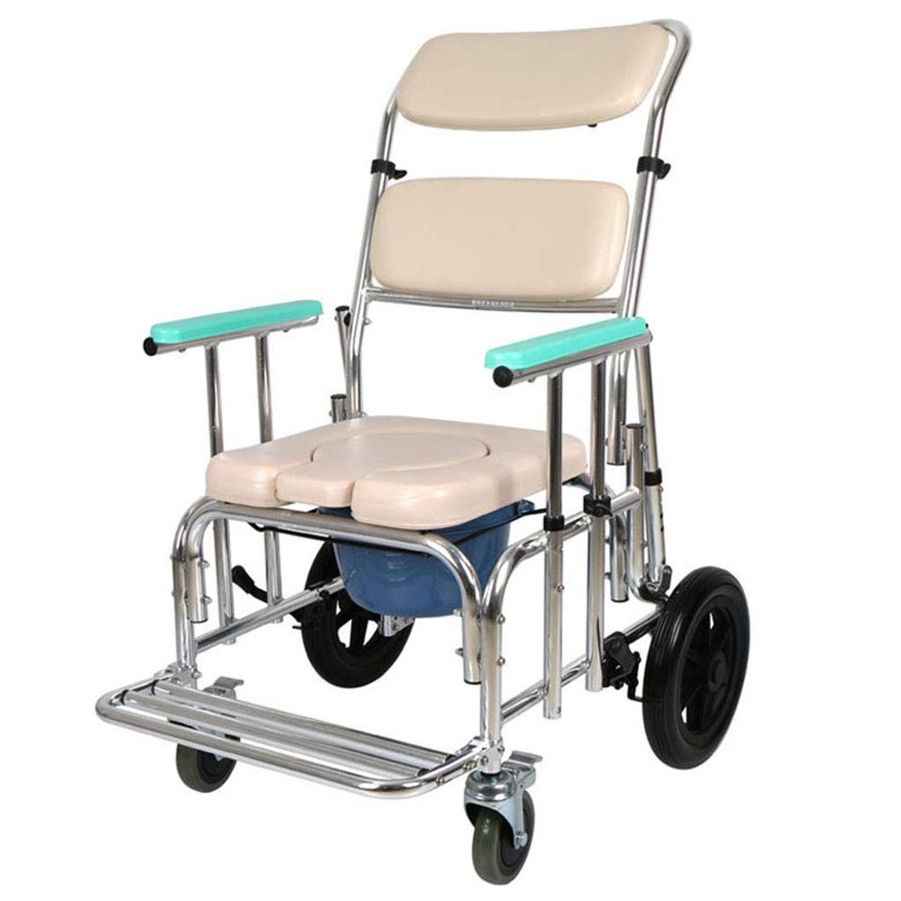Wheelchair Shower Chair with Wheels Foldable Commode Chair Mobile Commode Chair Medical Transport Rolling Chair for The Elderly Disabled People Pregnant Women Max.100kg