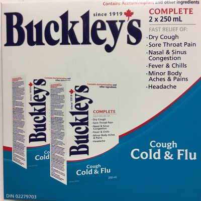 BUCKLEY'S Complete Cough Cold and Flu 250ML Bottle 2 Pack Fast Relief of Dry Cough, Sore Throat, Fever & Chills