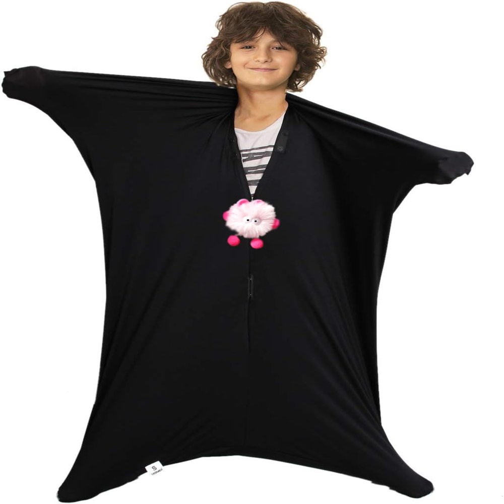 Alnkids Sensory Sock Full-Body Wrap to Relieve Stress, Hyposensitivity, Anxiety - Stretchy, Breathable Sack for Boys, Girls (Black, Medium47''LX27''W)