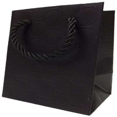 MODEENI Extra Small Black Gift Bags Bulk with Luxury Handles Paper Shopping Bags (144 Bags) 4x3x5 Wholesale Fancy Modern Embossed Premium Quality Jewelry Merchandise Party Favors Charms Wedding