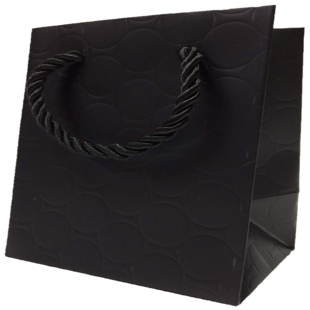 MODEENI Extra Small Black Gift Bags Bulk with Luxury Handles Paper Shopping Bags (144 Bags) 4x3x5 Wholesale Fancy Modern Embossed Premium Quality Jewelry Merchandise Party Favors Charms Wedding