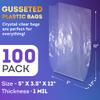 APQ Clear Gusseted Poly Bags, 5 x 3.5 x 12 Inch. Pack of 100 Gusseted Plastic Bags 1 Mil Thick for Favors with Open Top. Clear Plastic Bags for Packaging Cookies, Popcorn, Candies, Homemade Bread view 2