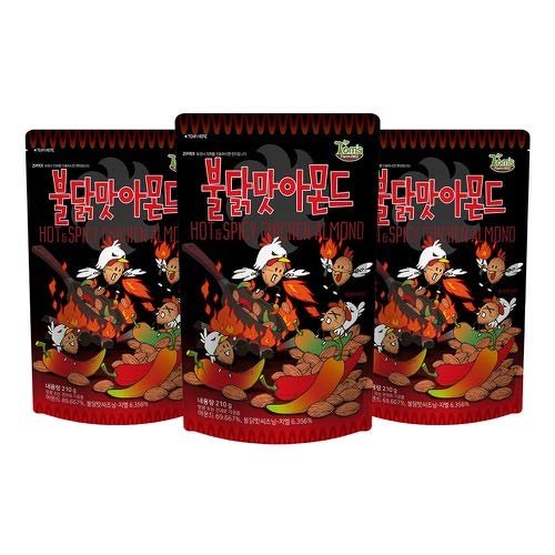 Gilim Tom's Farm Korean Seasoned Almonds Buldak(Hot&Spicy Chicken) Flavor (210g) x 3 Pack