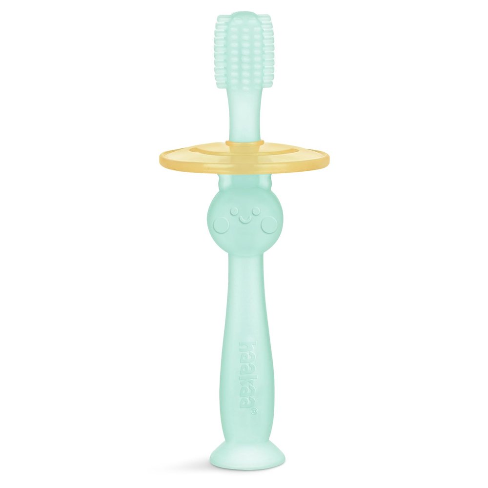 Haakaa 360 Food Grade Silicone Baby Toothbrush - 6M+ With Shield & Base Design, 1pc (Blue)