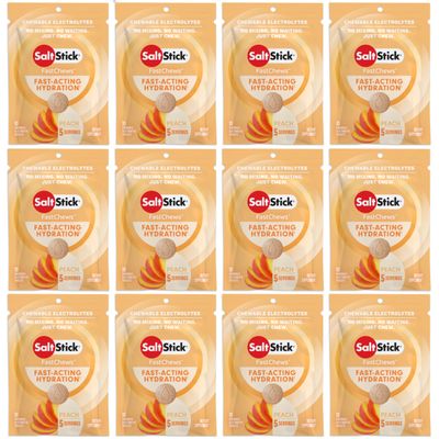SaltStick Electrolyte FastChews - 120 Peach Chewable Electrolyte Tablets - Electrolyte Chews, Salt Tablets - 12 Packets, 10 Tablets Each