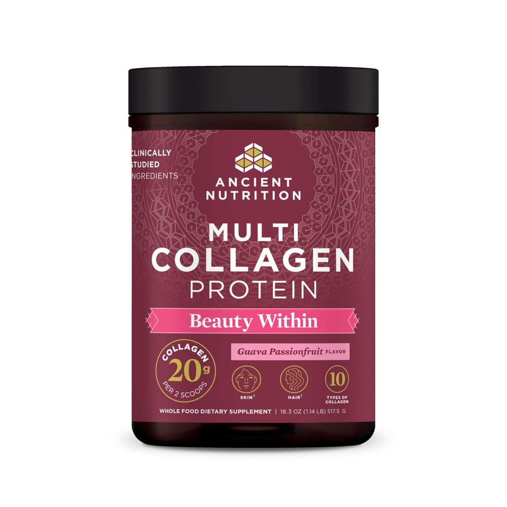 Ancient Nutrition Collagen Powder Protein, Multi Collagen Protein Beauty Within, Guava Passionfruit, with Vitamin C, Hydrolyzed Collagen Peptides Supports Healthy Skin and Nails, 18.3oz