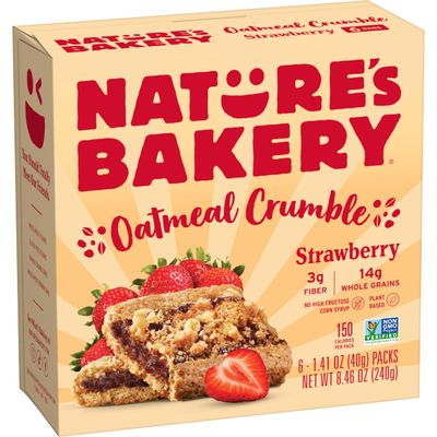 Natures Bakery Oatmeal Crumble Bars, Strawberry, Real Fruit, Vegan, Non-GMO, Breakfast Bar, 1 Box With 6 Bars, 6 Count