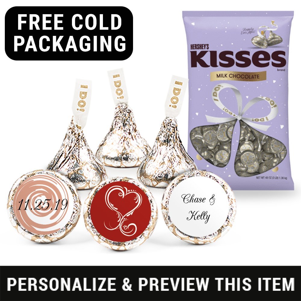 Wedding Favors 3lbs Personalized I Do Kisses and DIY Stickers (Approx 300 Kisses) - Crimson