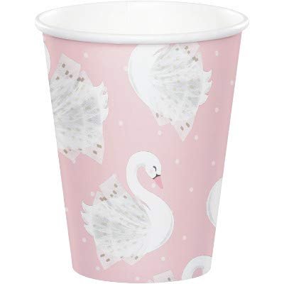 Baxter Distributing Stylish Swan Birthday Party Decorations, Pink and Gold Swan Party Supplies 9 Ounce Paper Cups, Box of 96