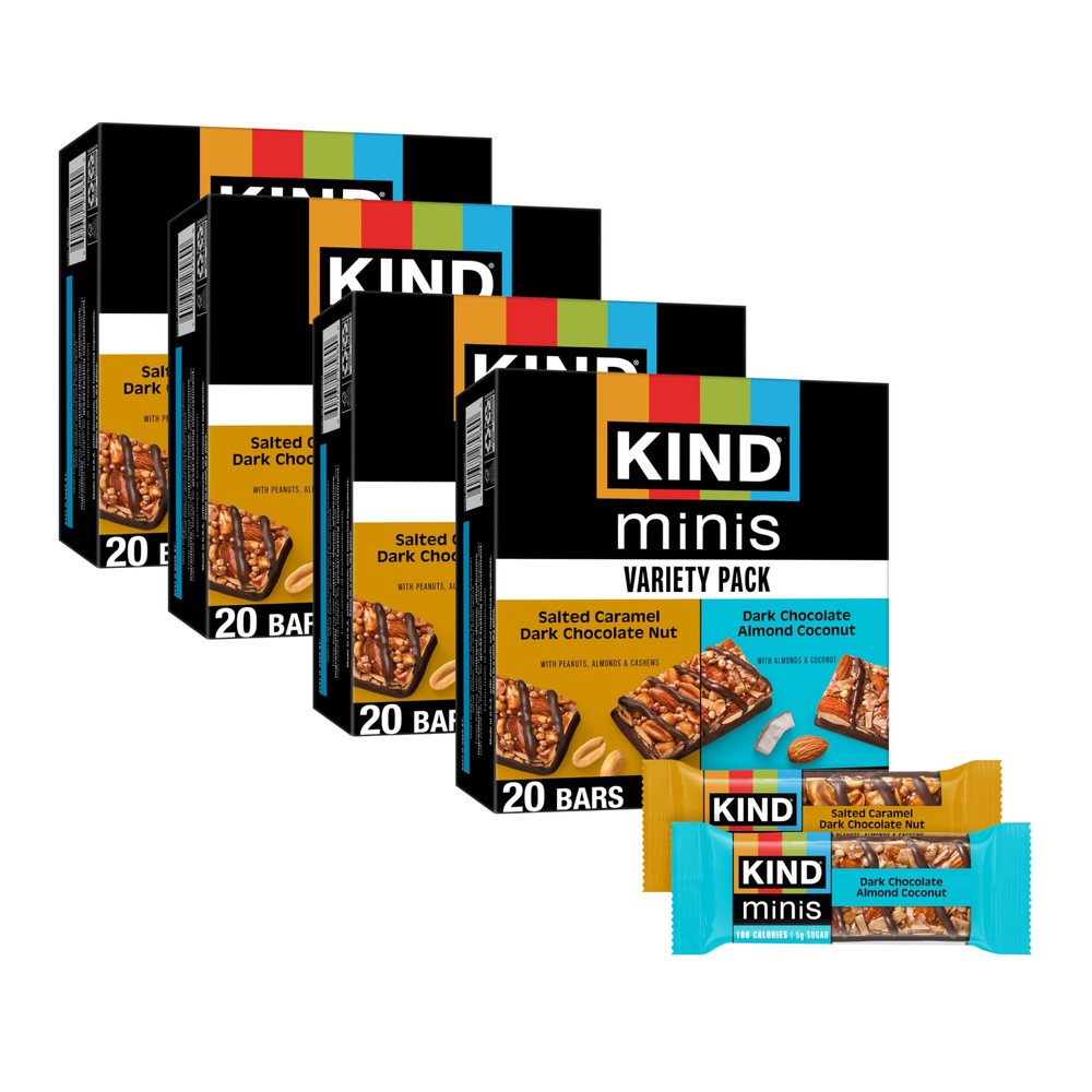 KIND Bar Minis, Salted Caramel Dark Chocolate Nut & Dark Chocolate Almond Coconut, Variety Pack, Gluten Free, 100 Calories, Low Sugar, 80 Count