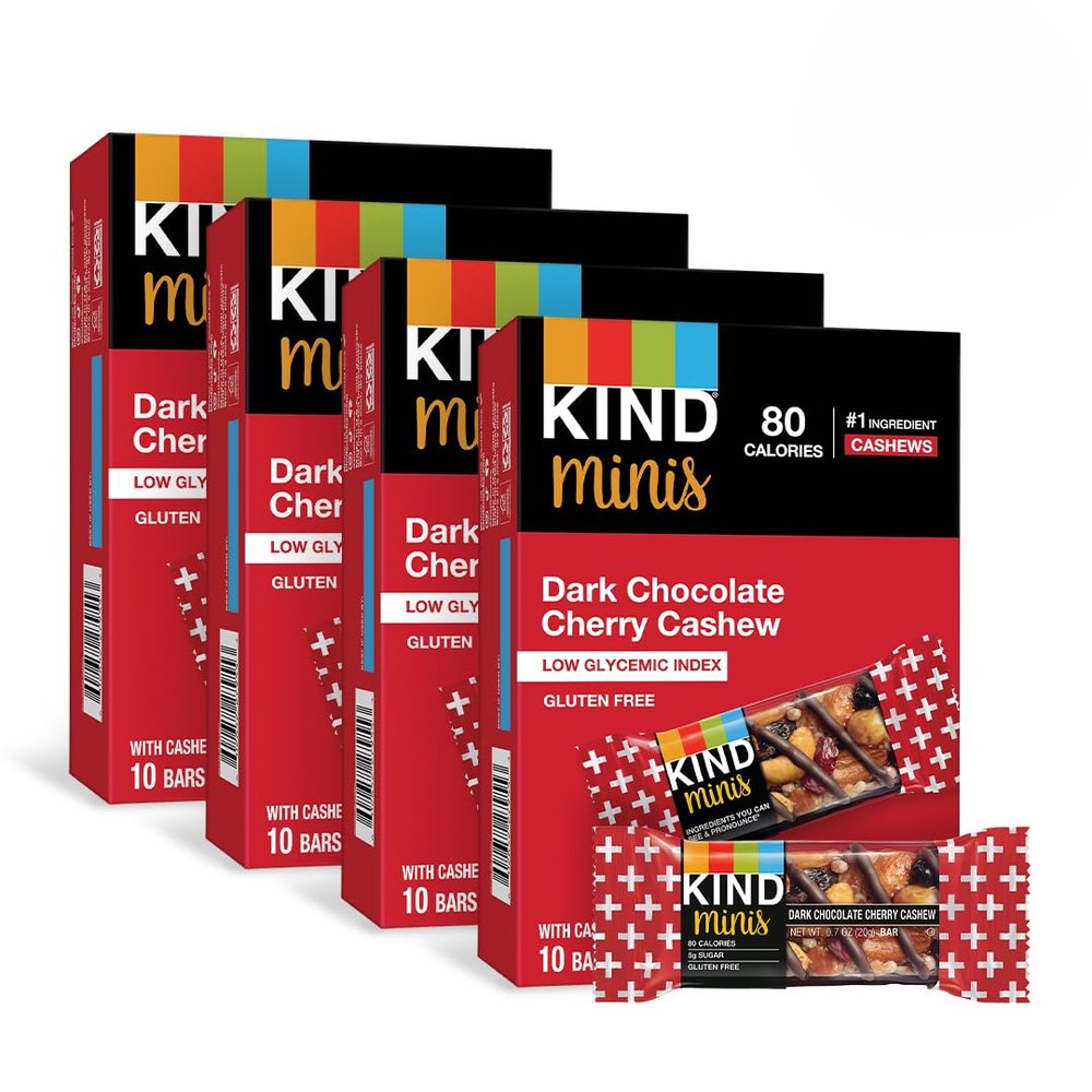 KIND Minis Healthy Snack Bar, Dark Chocolate Cherry Cashew, Low Glycemic Index, Gluten Free Bars, 0.7 OZ, (80 Count)