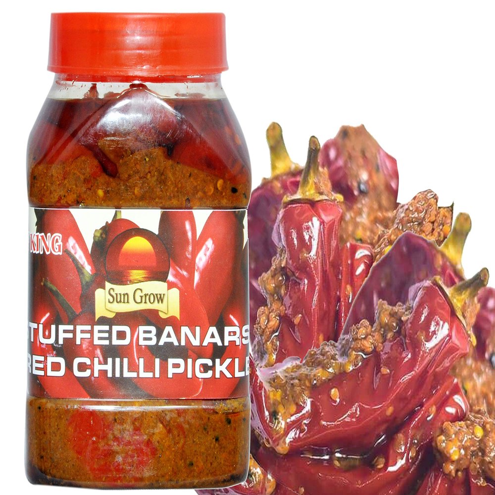 Sun Grow Organic Homemade Stuffed Banarasi Red Chilli Pickle, 1 kg