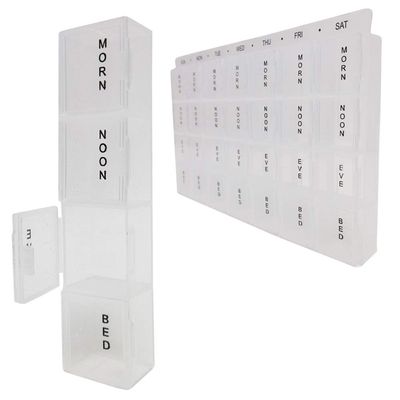 2 Pack Weekly Pop Up Pill Box Storage Organizer 7 Day Medication Compartment Set 7-Day Pill Case Medicine Planner Vitamin Organizer 4 Times a Day AM/PM/Noon/Bed, Compartments Clear Lids