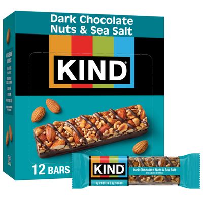 KIND Nut Bars, Dark Chocolate Nuts and Sea Salt, 1.4 Ounce, 60 Count, Gluten Free, 5g Sugar, 6g Protein
