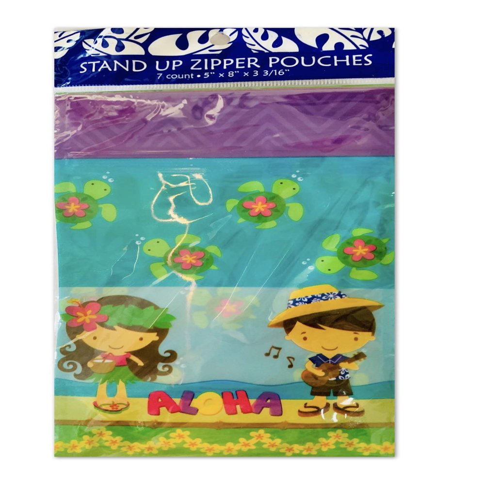 Hawaiian Designed Stand Up Zipper Pouches (Aloha Cuties, 7 Count 5" x 8" x 3 3/6")
