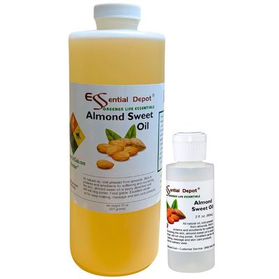 Almond Sweet Oil PLUS FREE 2 oz empty HDPE flip top container - Food Grade - Safety Sealed HDPE Container with Resealable Cap - 100% Pure and Natural for Hair, Skin, Massage, and Cooking