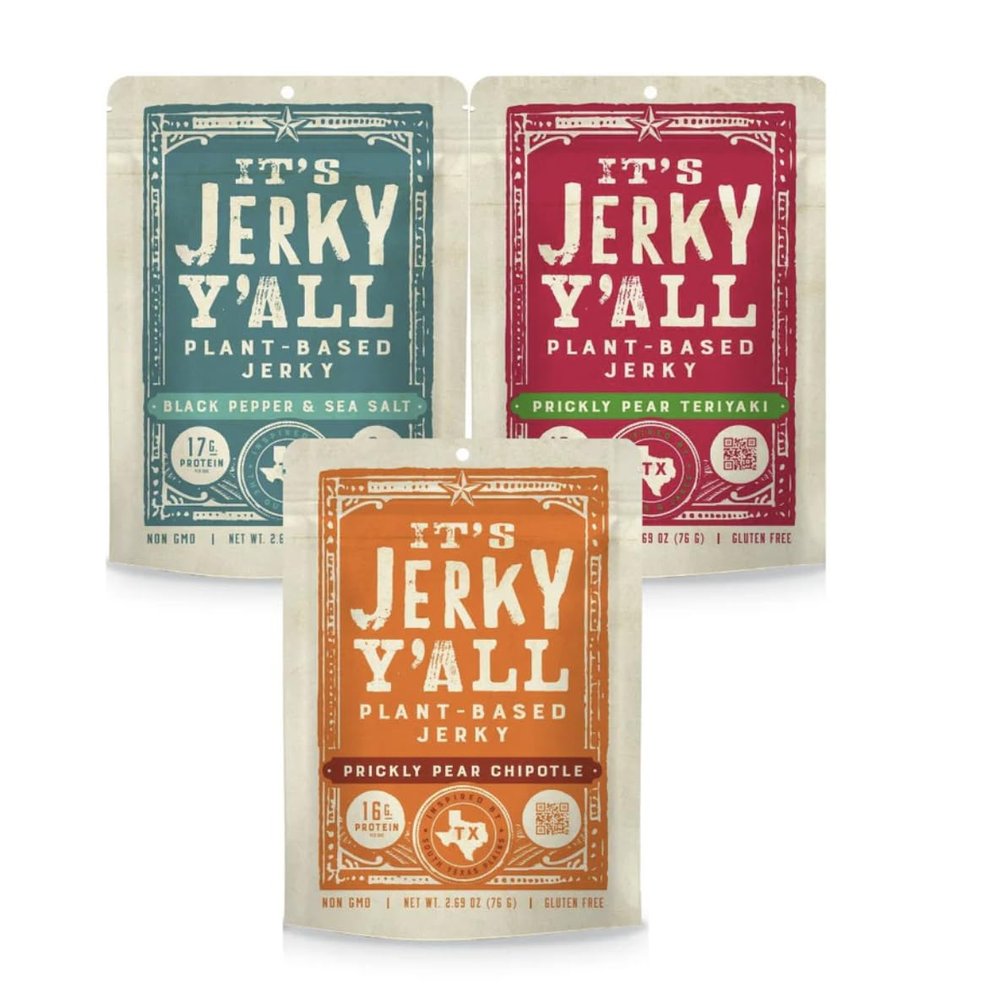 It's Jerky Y'all Plant Based Jerky Variety Pack | Beyond Tender and Tasty Vegan Snacks | Non-GMO, Gluten Free, Vegetarian (3 Pack)