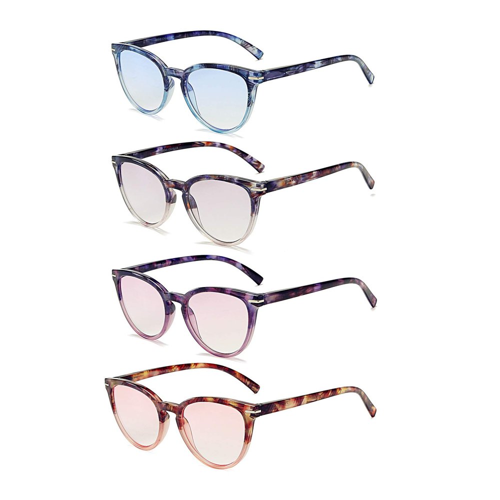 100 CLASSIC 4-Pack Trendy Colored Lens Cateye Reading Glasses for Women Spring Hinges Readers Ladies Fashion Eyeglasses (1.50x)