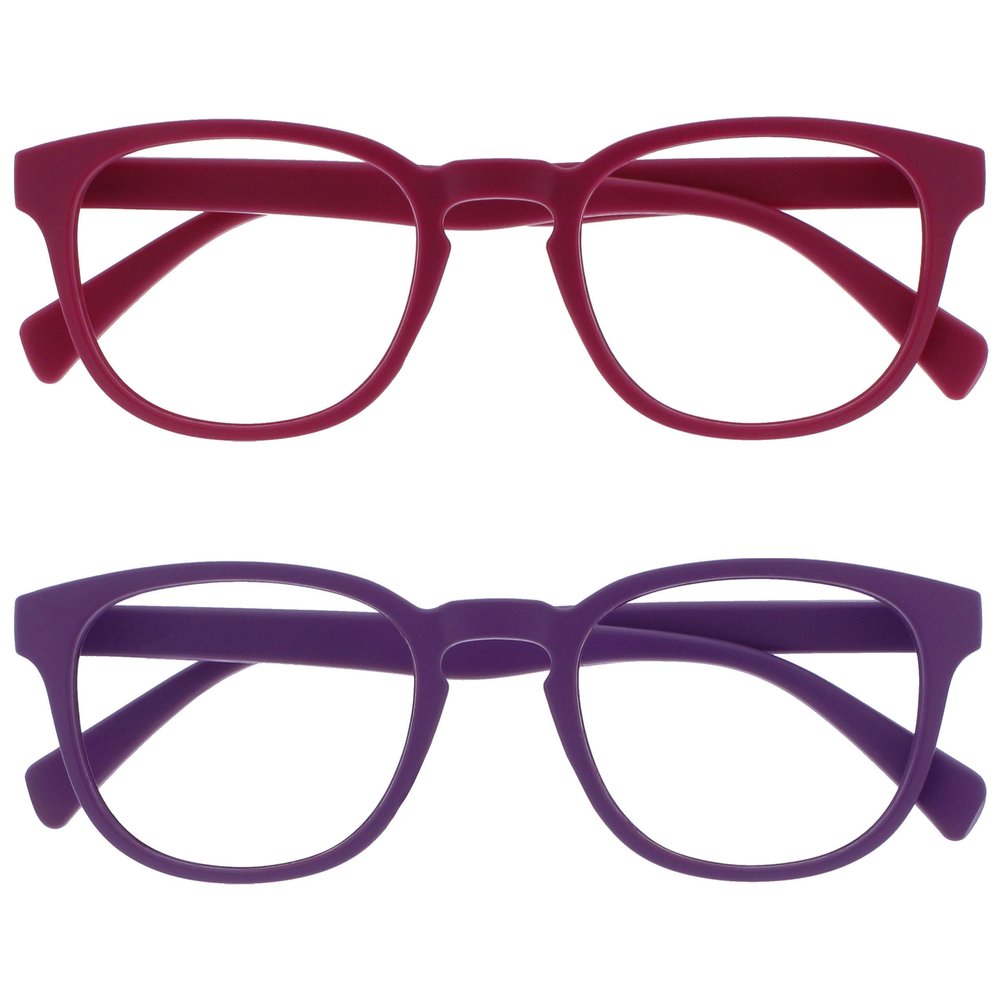 OPULIZE POP Reading Glasses for Women Men,Scratch Resistant Round Matt Frame with Spring Hinges, Pink, Purple +2.50 (Pack of 2)